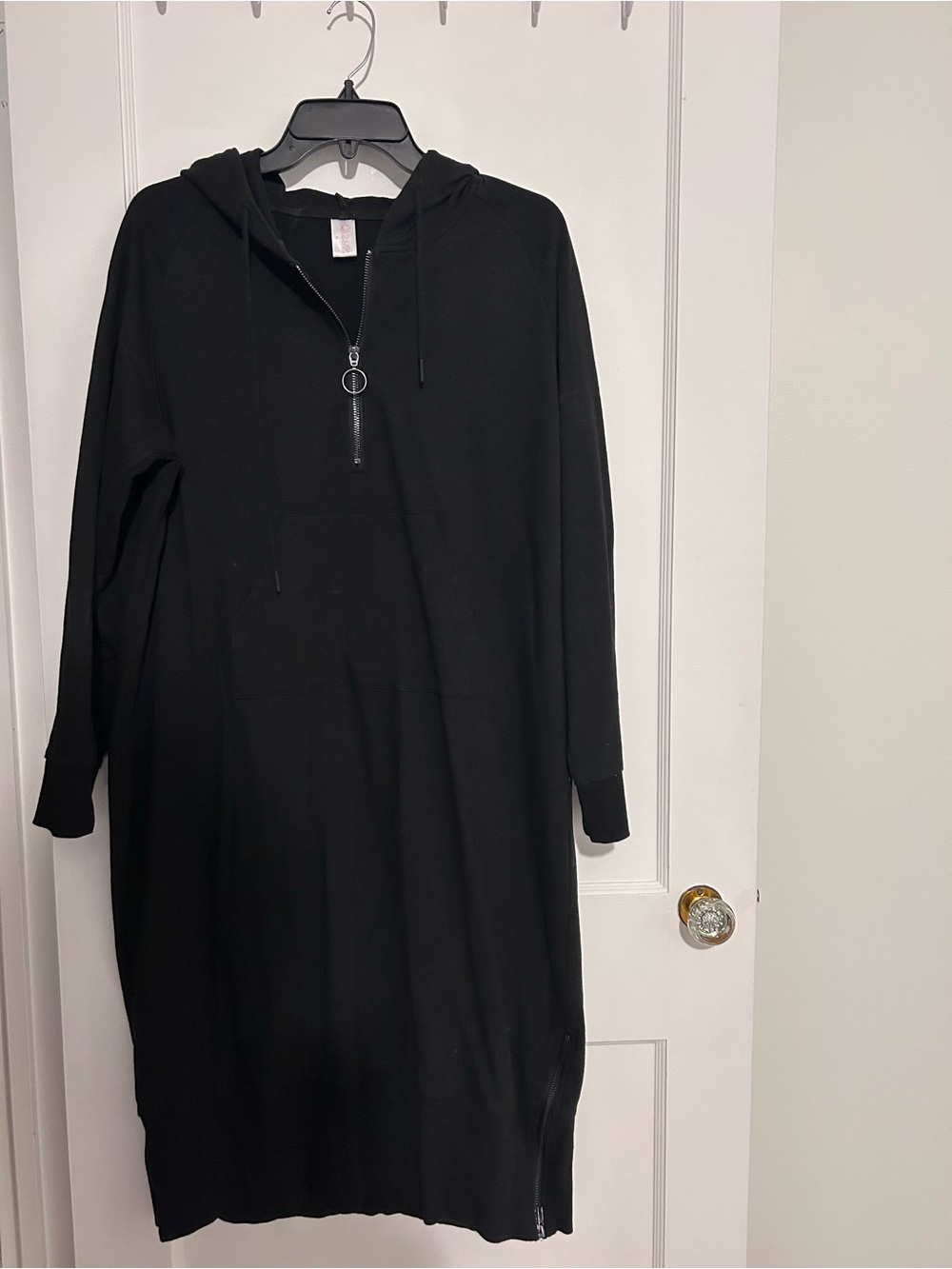 Black Hooded Zip-Front Sweater Dress
